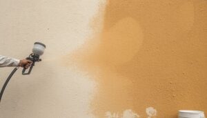 Fog coat paint being sprayed onto a surface using a paint sprayer for even coverage
