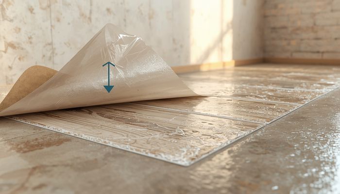 Moisture barrier plastic sheeting installed over a crawl space floor to prevent moisture intrusion
