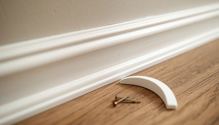 Quarter round moulding installed along the base of a wall where flooring meets baseboard