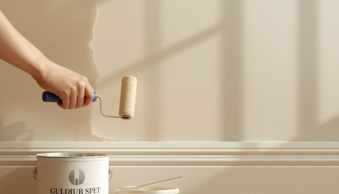 Satin finish paint on an interior wall showing its smooth sheen and light reflection
