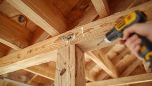 Sistering a damaged floor joist by attaching a new board alongside the existing one for reinforcement