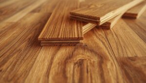Solid hardwood flooring planks installed in a home living room