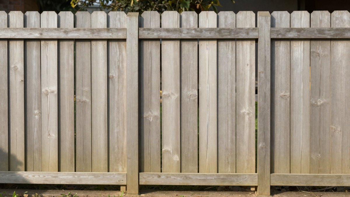 A wooden privacy fence with dog-ear boards in a back garden